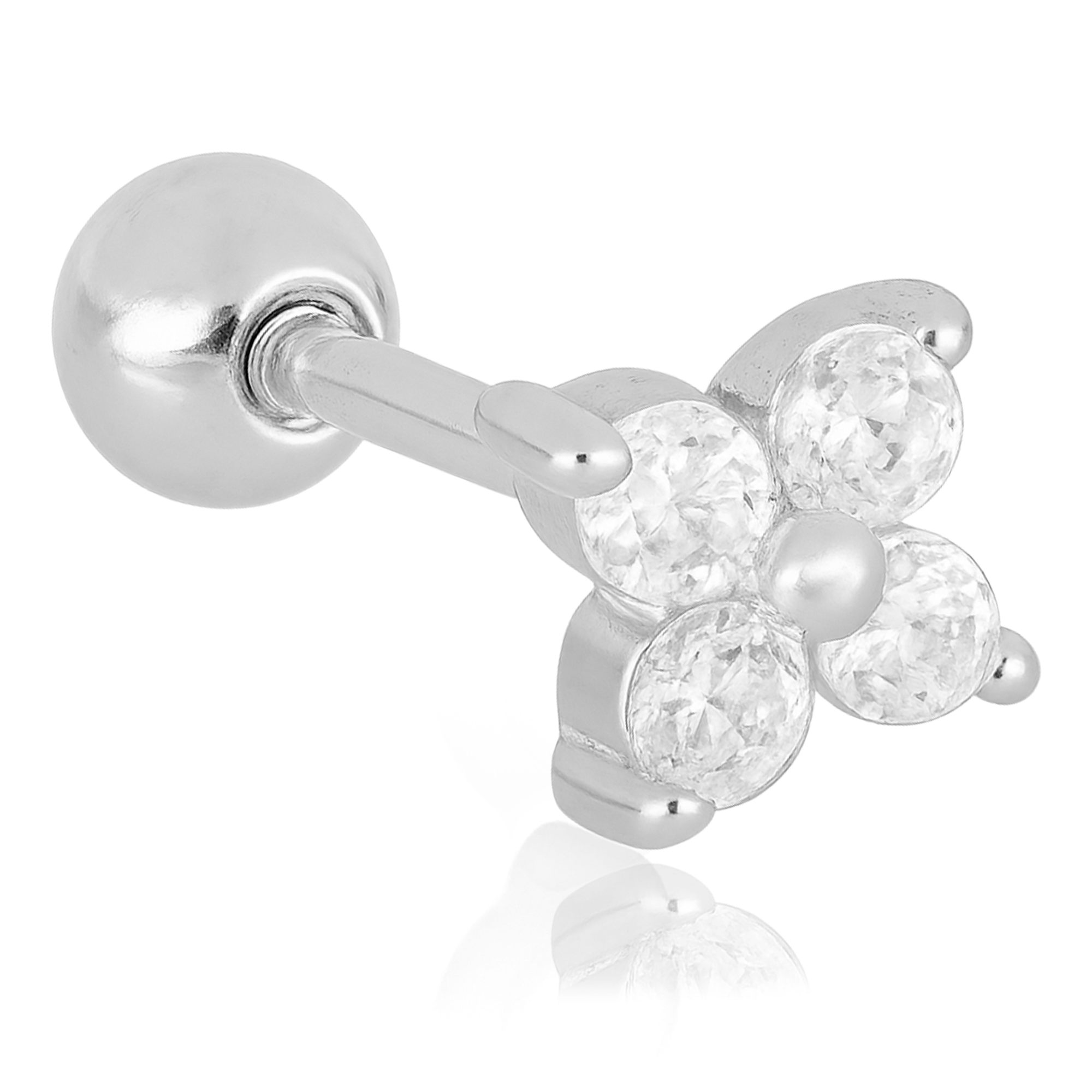 Pendiente Mini Flor Blanco Plata