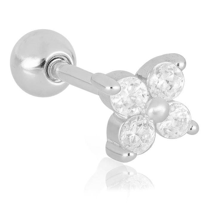 Pendiente Mini Flor Blanco Plata