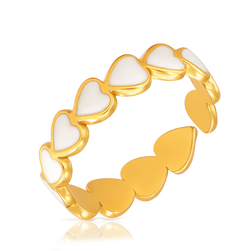 Anillo Corazones White Drip Oro