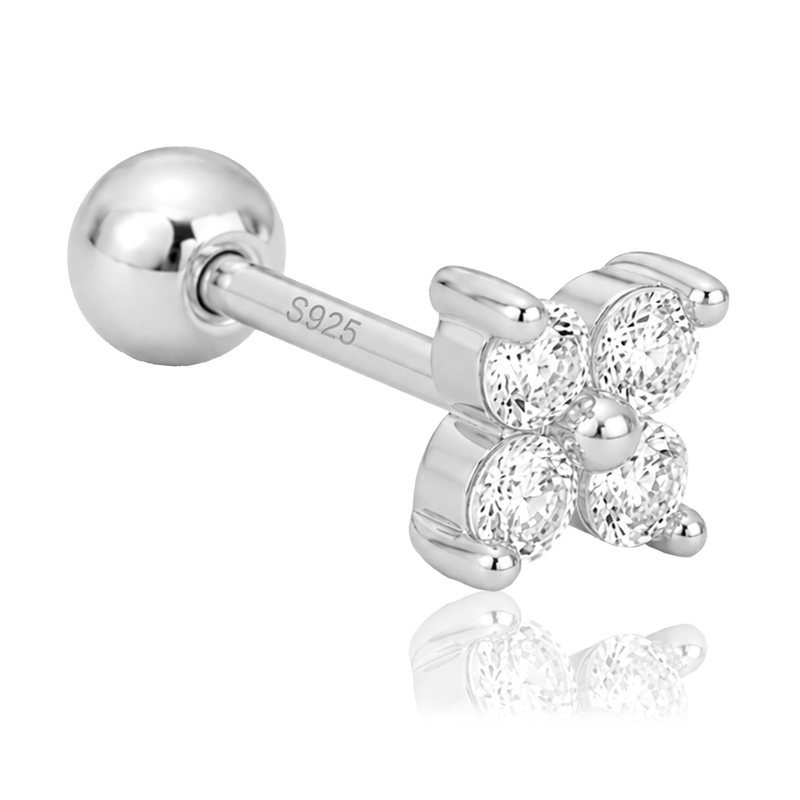 Orecchino a lobo Mini Fiore Bianco Argento