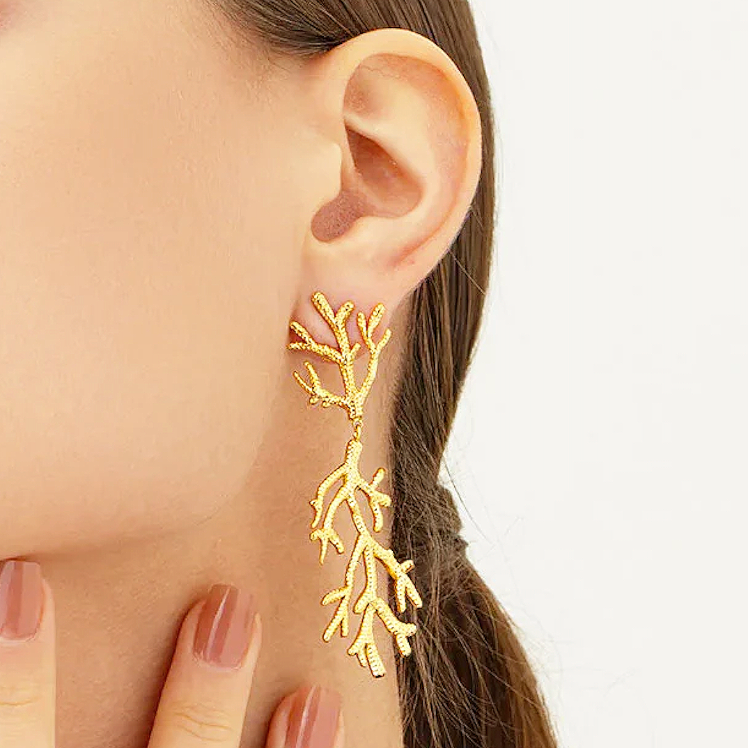 Pendientes Coral Gorgonia Oro