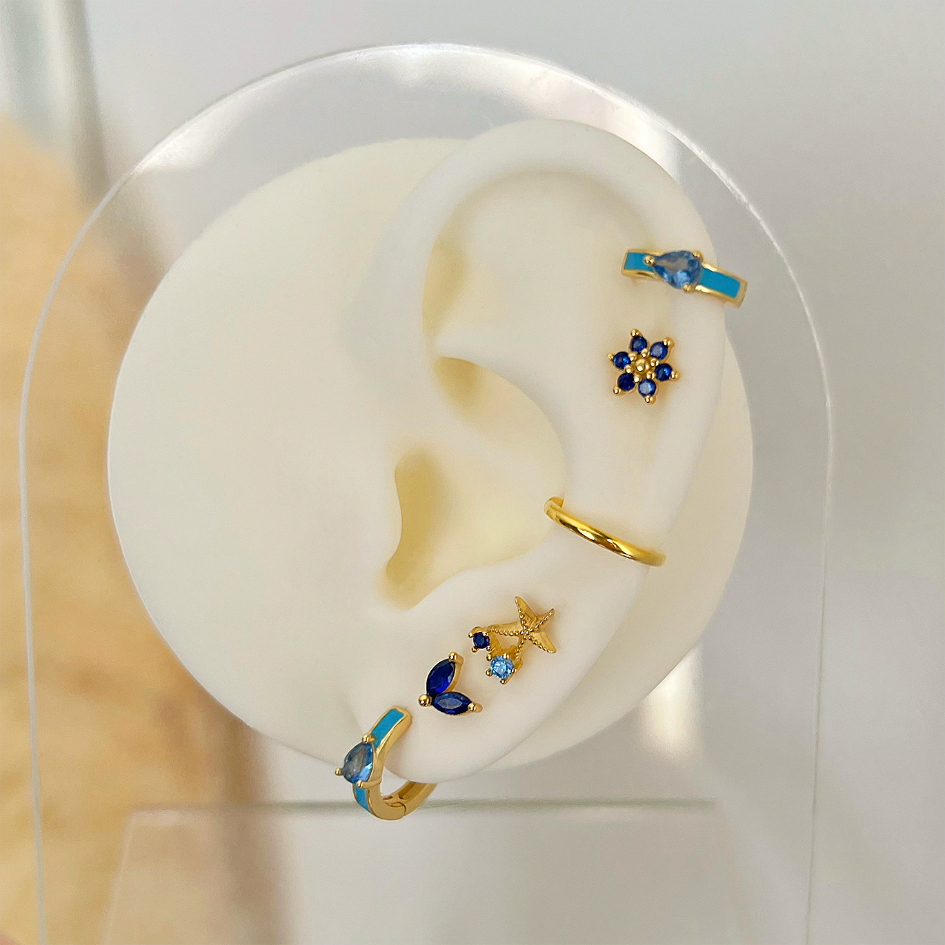 Aros Mini Gota Azul Oro