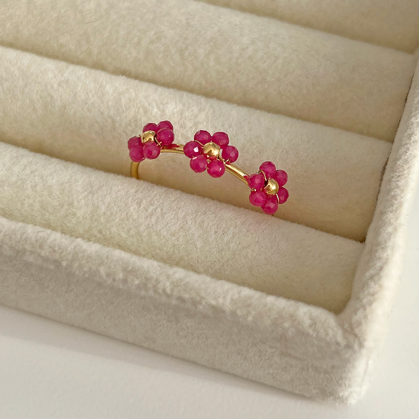 Anillo Triple Flower Fucsia Oro