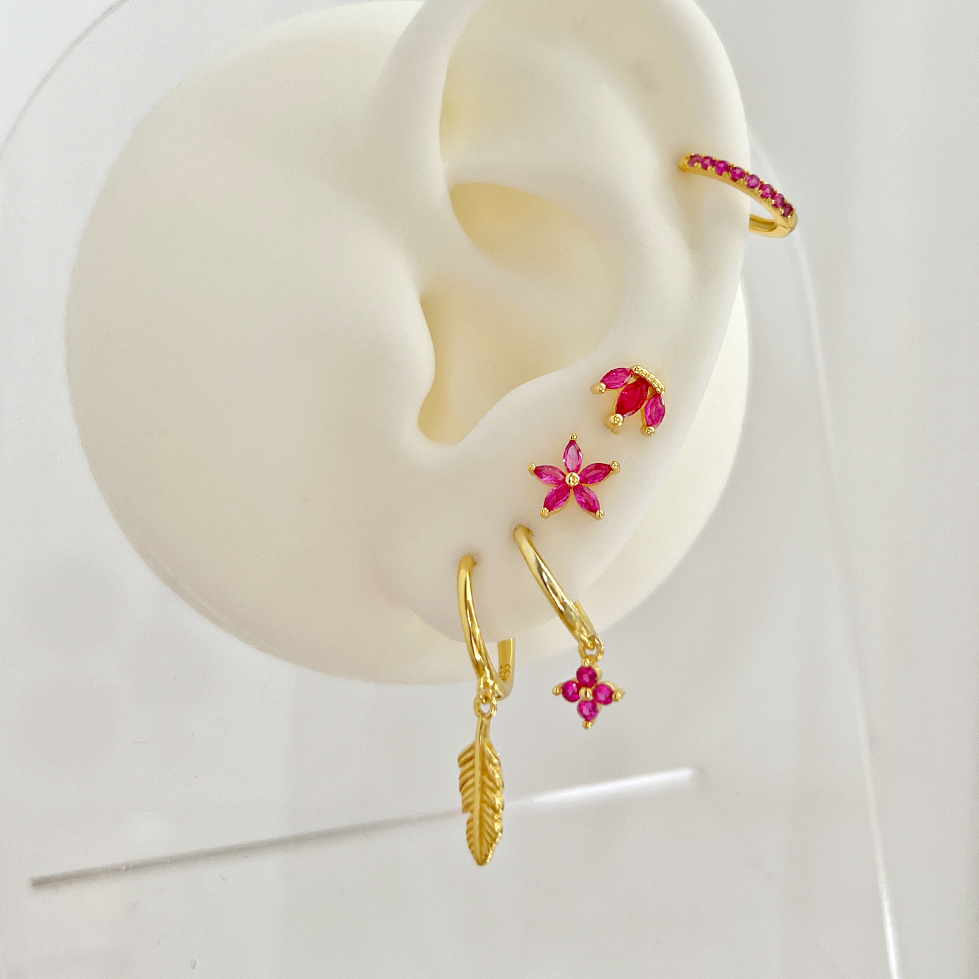 Pendiente Flor Rosa Oro