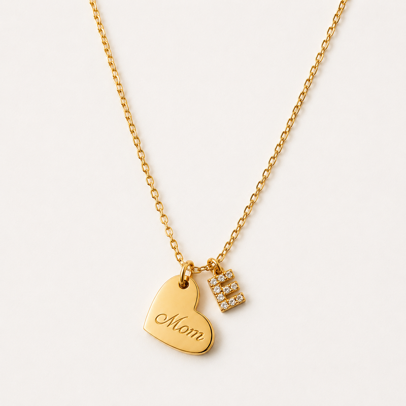 Collar Heart Mom Shiny Inicial Oro