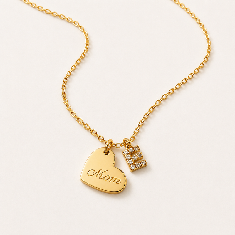 Collar Heart Mom Shiny Inicial Oro