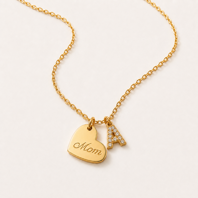 Collar Heart Mom Shiny Inicial Oro