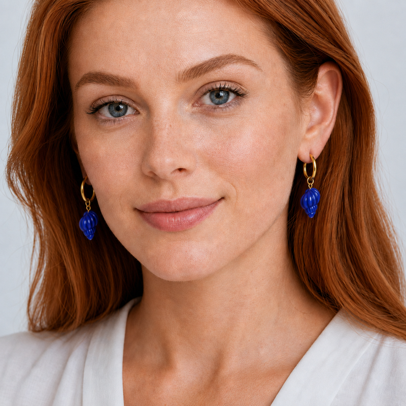 Aros Medium Basic Caracola Azul Oro