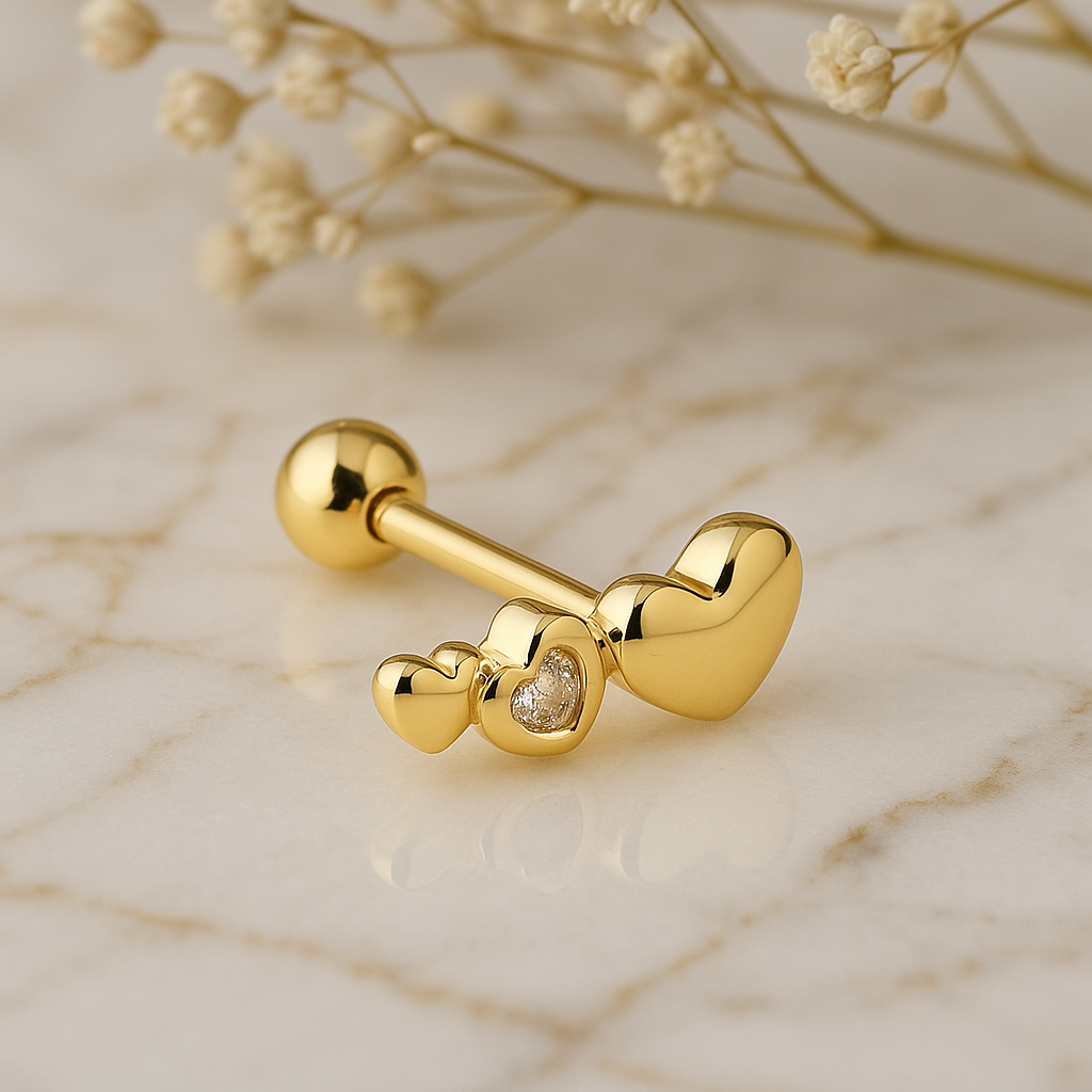 Pendiente Mini Corazones Oro