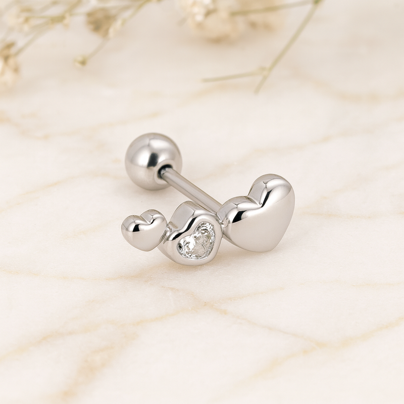 Pendiente Mini Corazones Plata