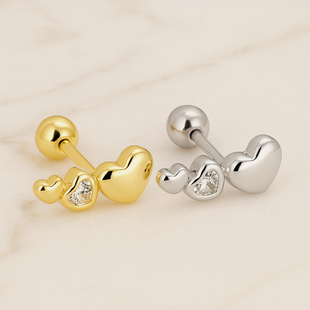 Pendiente Mini Corazones Oro