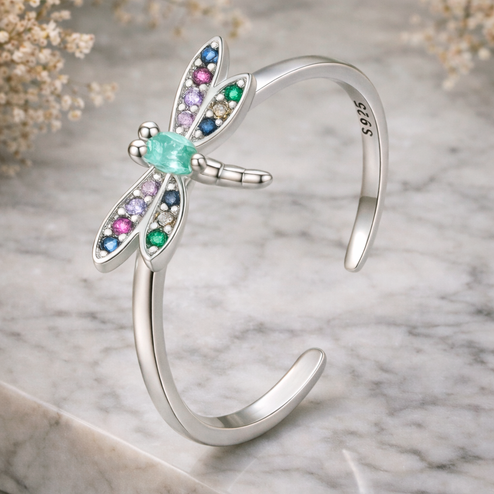 Anillo Colorful Libélula Plata
