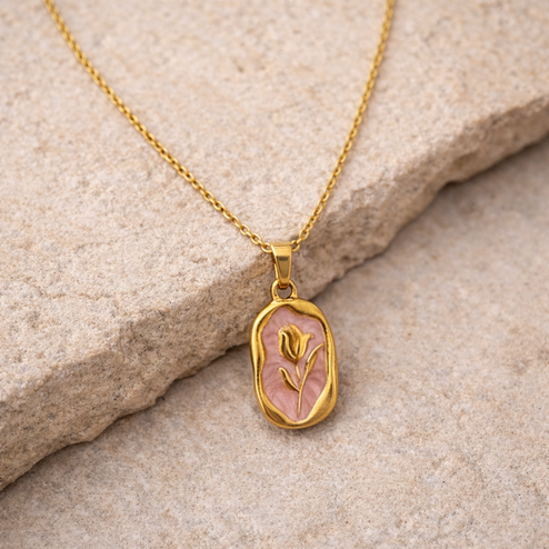 Collar Tulipán Rosa Oro