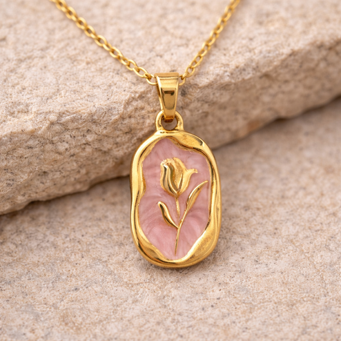 Collar Tulipán Rosa Oro