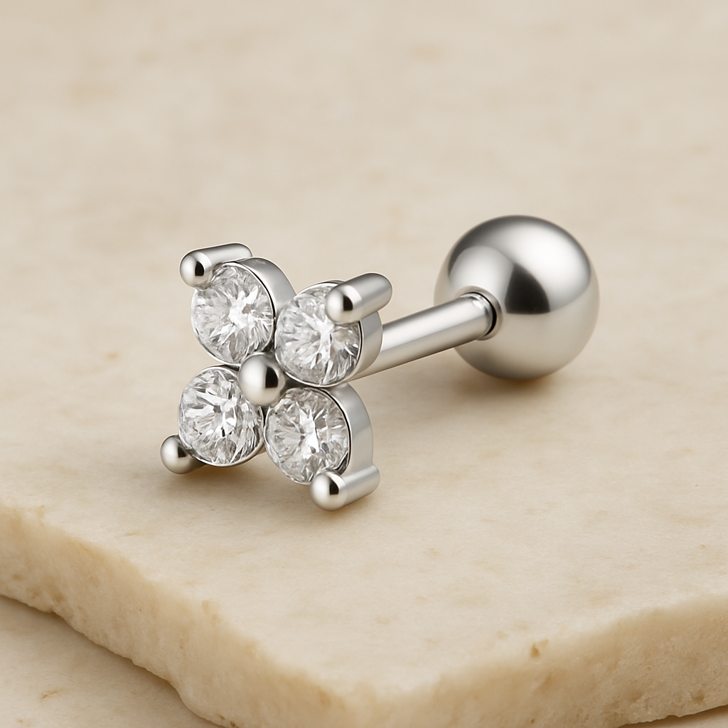 Pendiente Mini Flor Blanco Plata