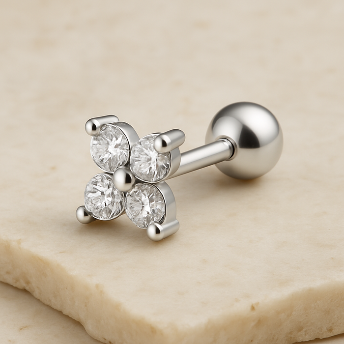 Pendiente Mini Flor Blanco Plata