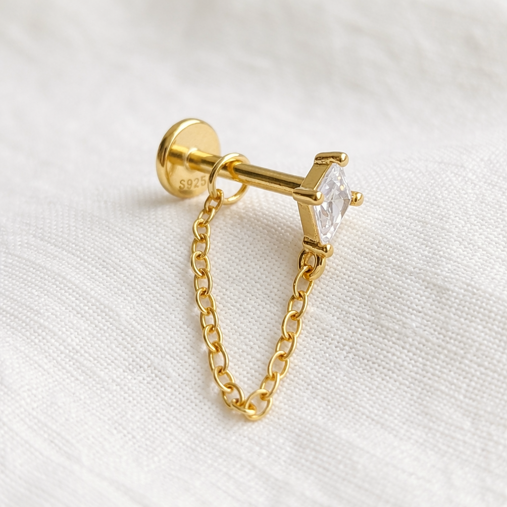 Pendiente Shiny Rombo Cadenita Oro