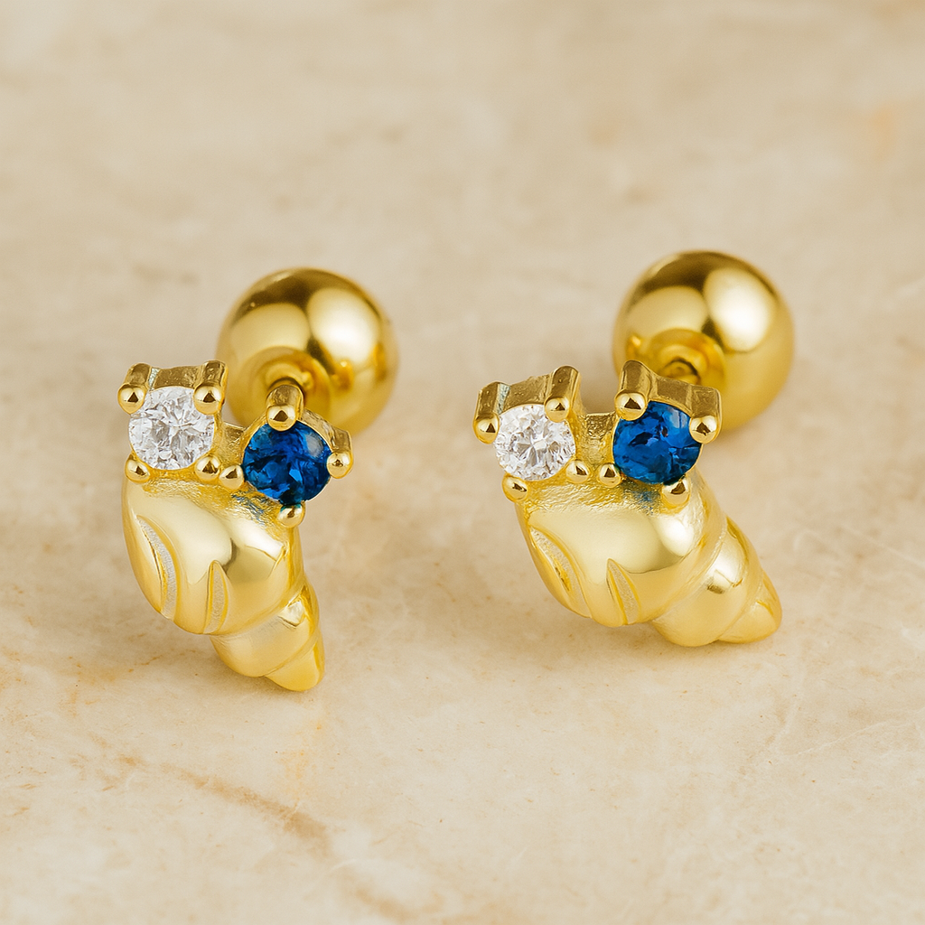 Pendiente Caracola de Mar Azul Oro