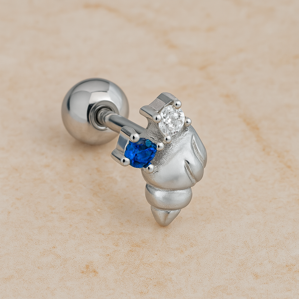 Pendiente Caracola de Mar Azul Plata