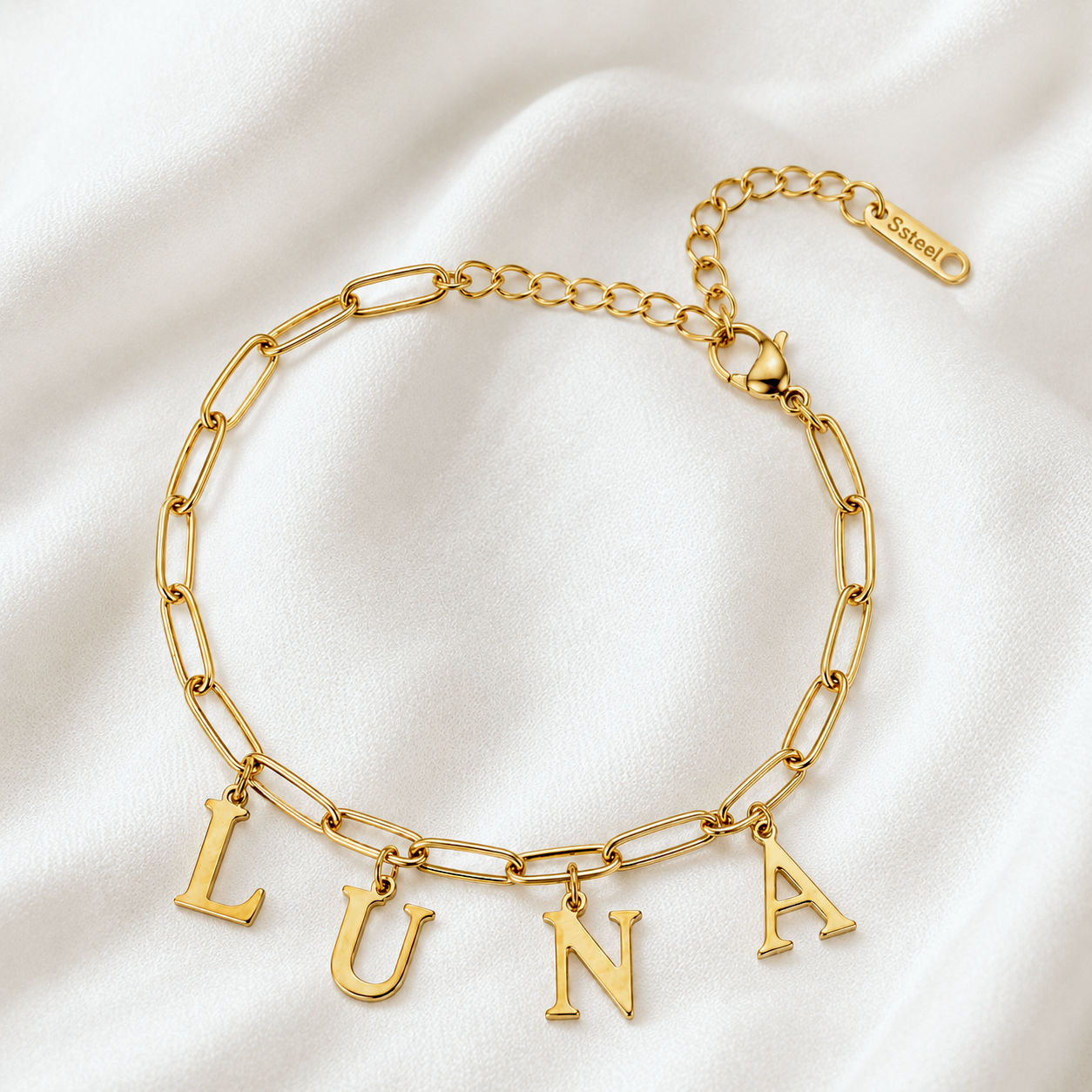 Pulsera Eslabones Letras Personalizadas Oro