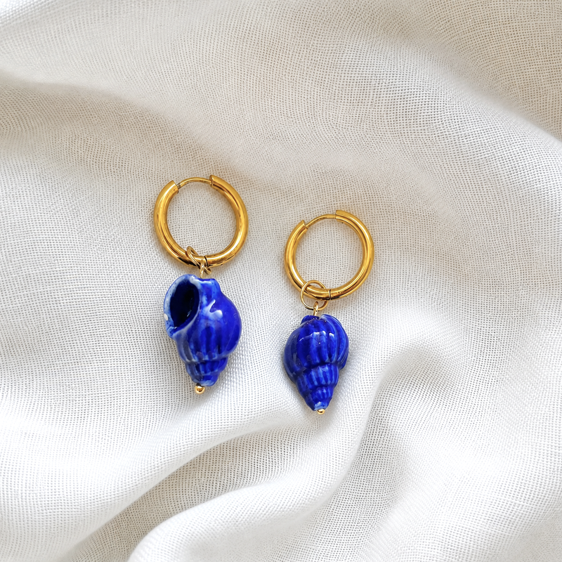 Aros Medium Basic Caracola Azul Oro