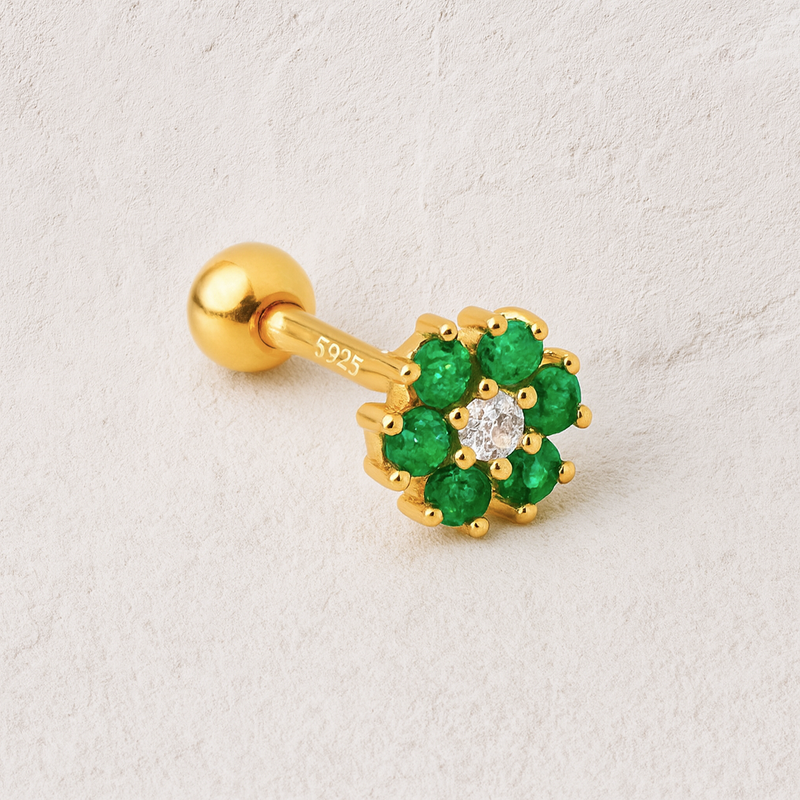 Pendiente Flor Anémona Verde Oro