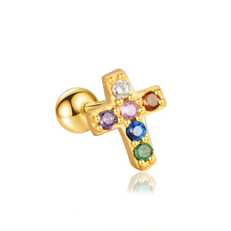 Pendiente Mini Colorful Cruz Oro