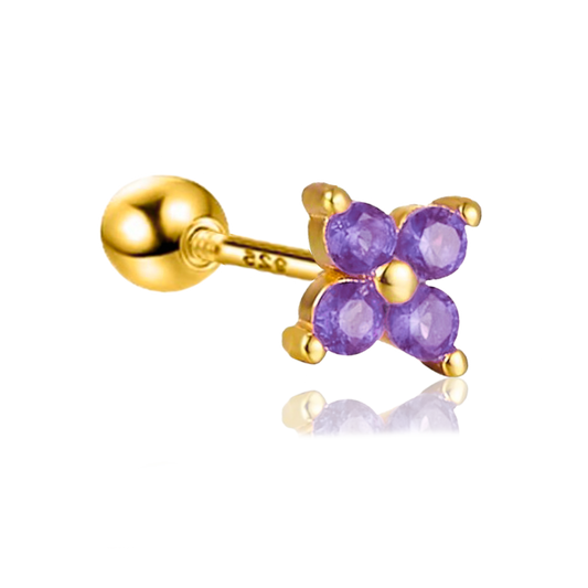 Pendiente Mini Flor Lila Oro