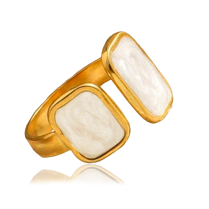 Anillo Rectangle White Drip Oro