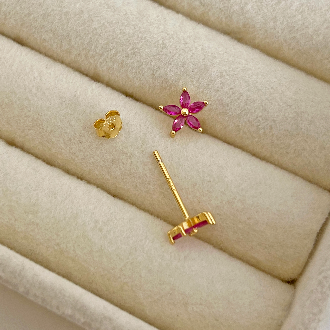 Pendiente Flor Rosa Oro