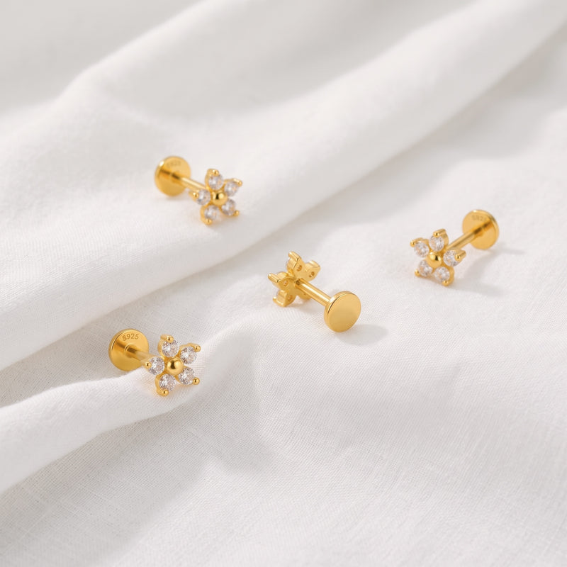 Pendiente White Daisy Oro