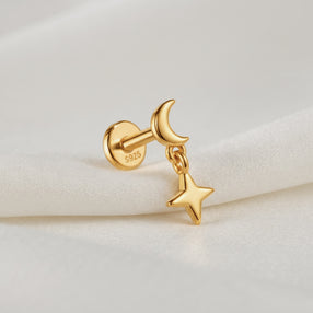 Pendiente Luna y Estrella Oro