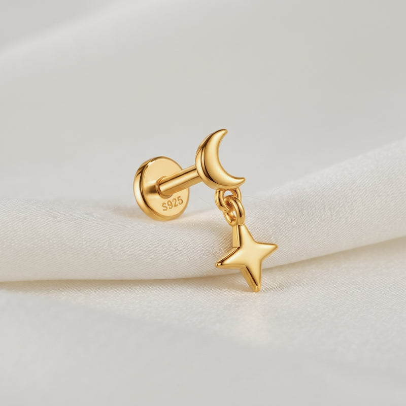Pendiente Luna y Estrella Oro