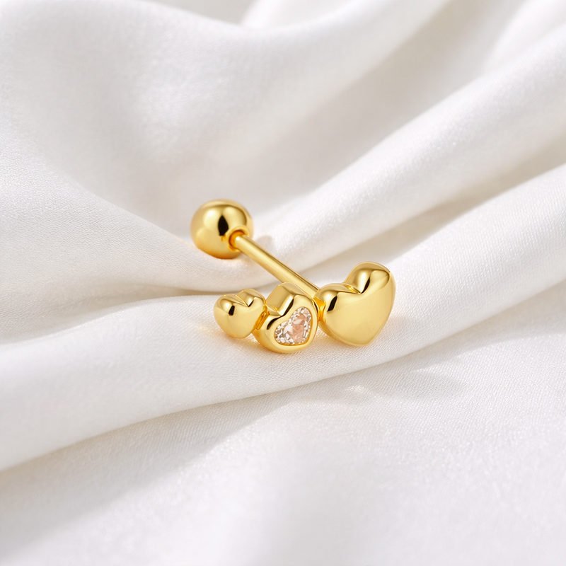 Pendiente Mini Corazones Oro