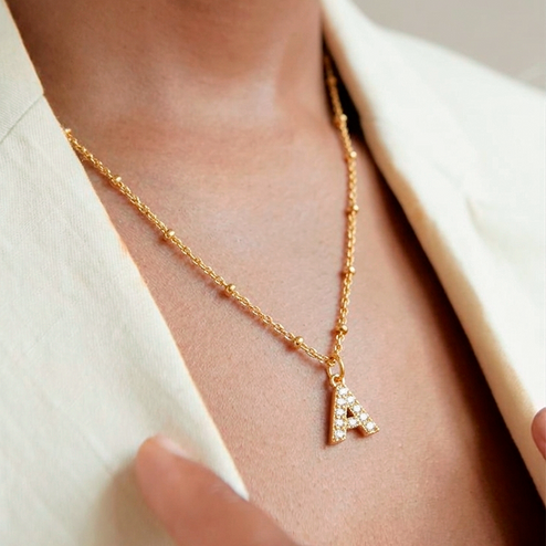 Collar Shiny Inicial Bolitas Oro