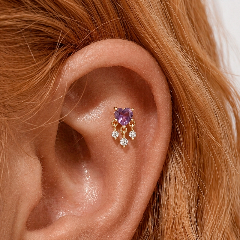 Pendiente Lila Heart Drop Oro