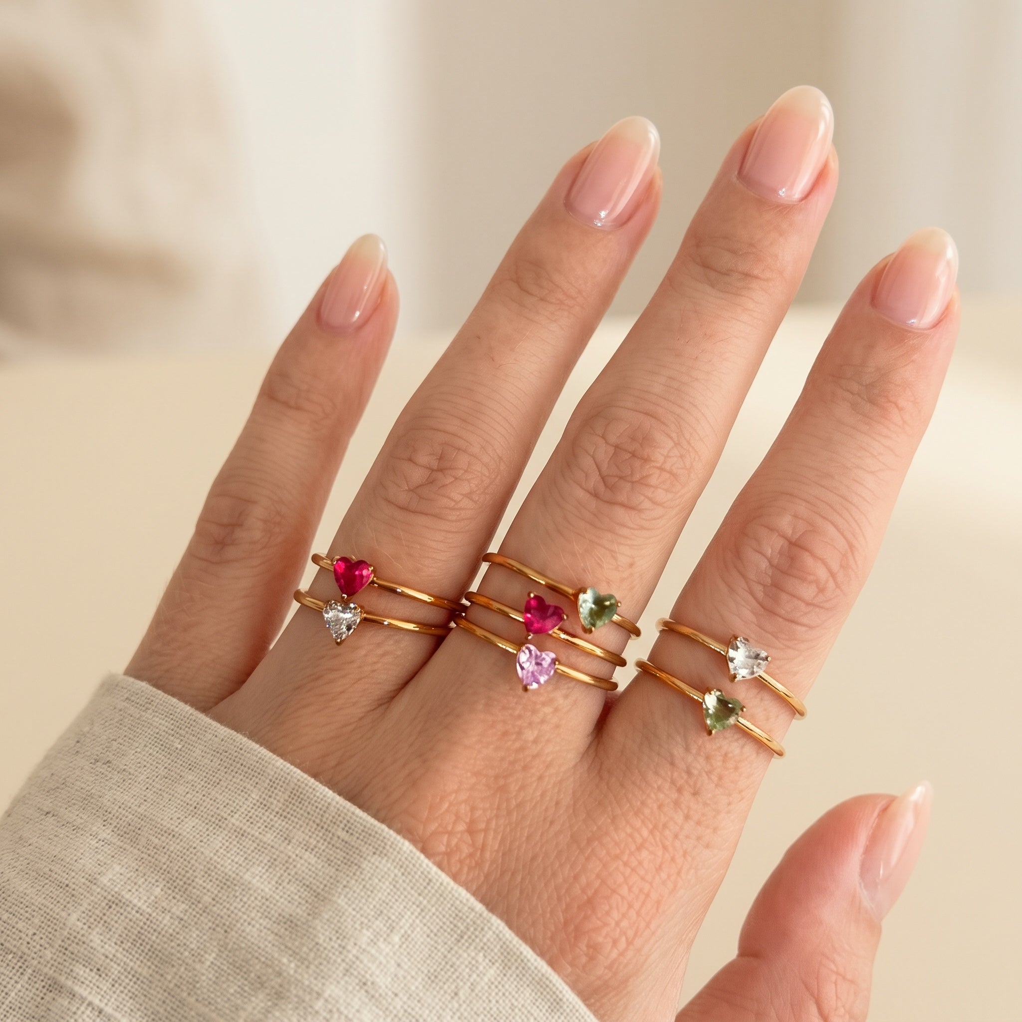 Anillo Mini Corazón Fucsia Oro