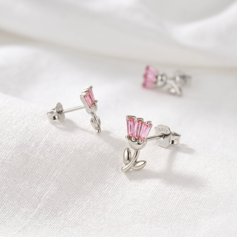 Pendiente Tulipán Rosa Plata
