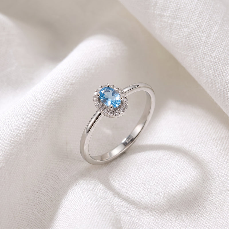 Anillo Mini Oval Celeste Plata