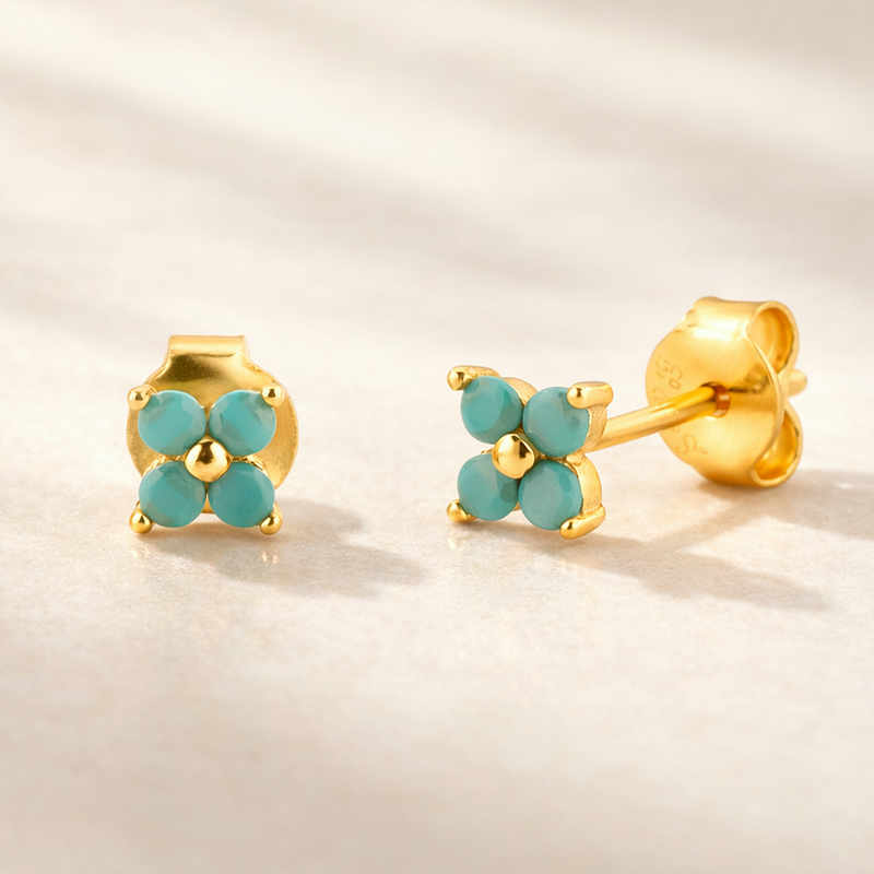 Pendientes Aguamarina Flower Oro