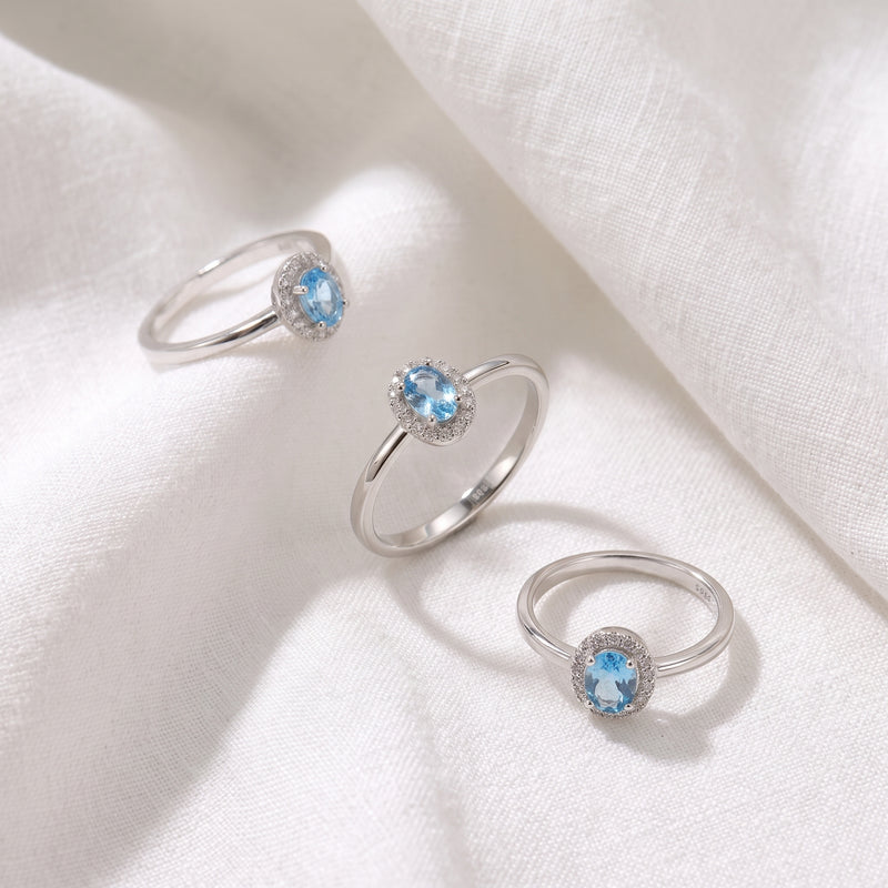 Anillo Mini Oval Celeste Plata
