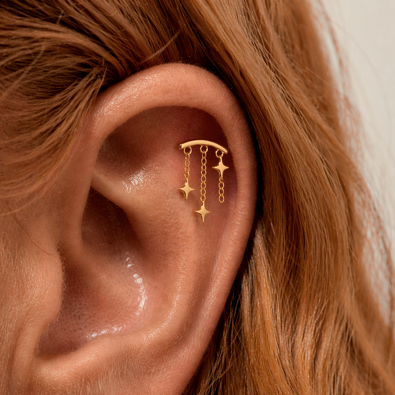 Pendiente Triple Cadenita Star Oro