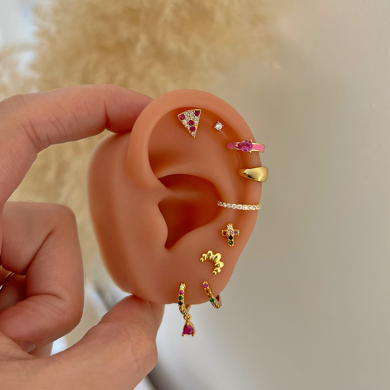 Pendiente Mini Colorful Cruz Oro