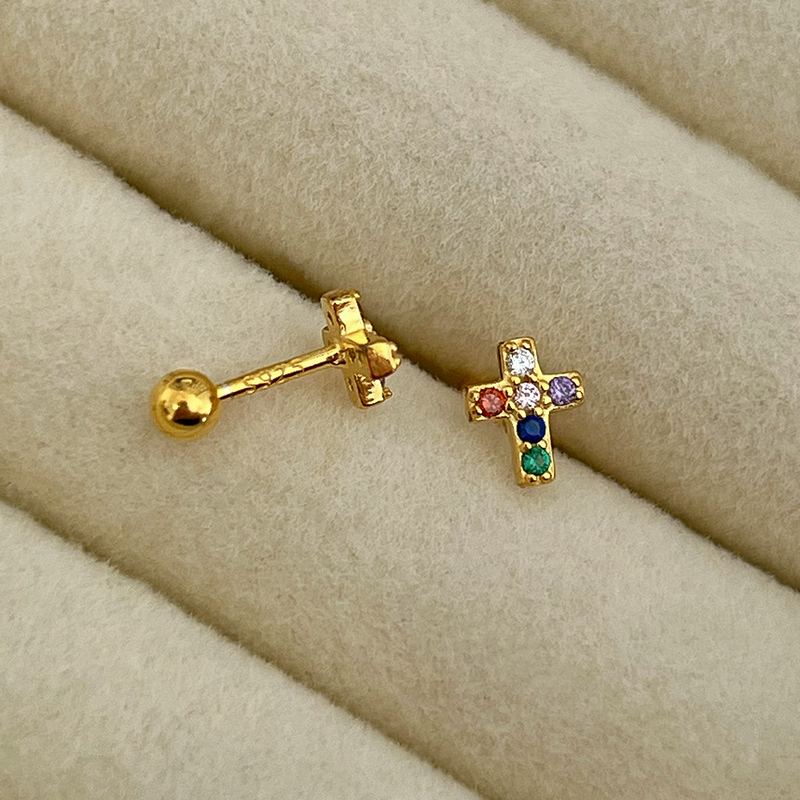 Pendiente Mini Colorful Cruz Oro