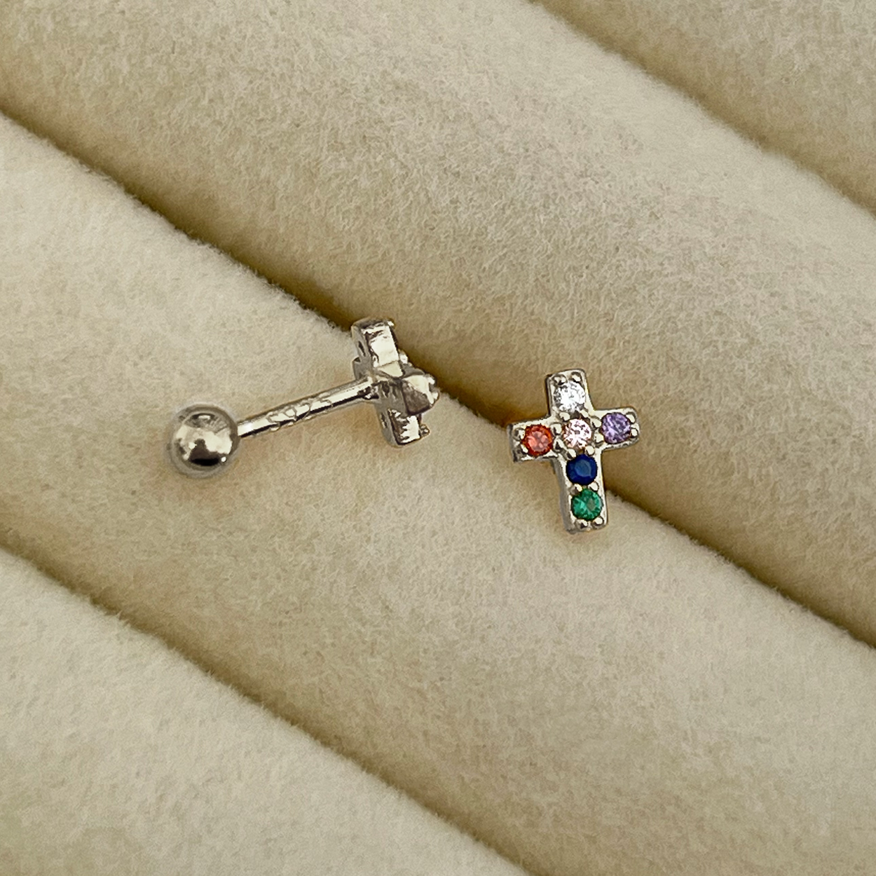 Pendiente Mini Colorful Cruz Plata