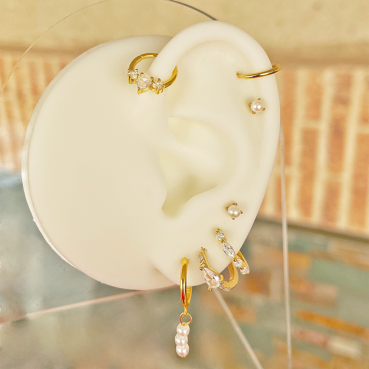 Aros Triple Perla Oro