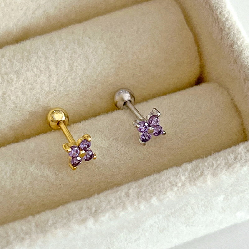 Pendiente Mini Flor Lila Plata