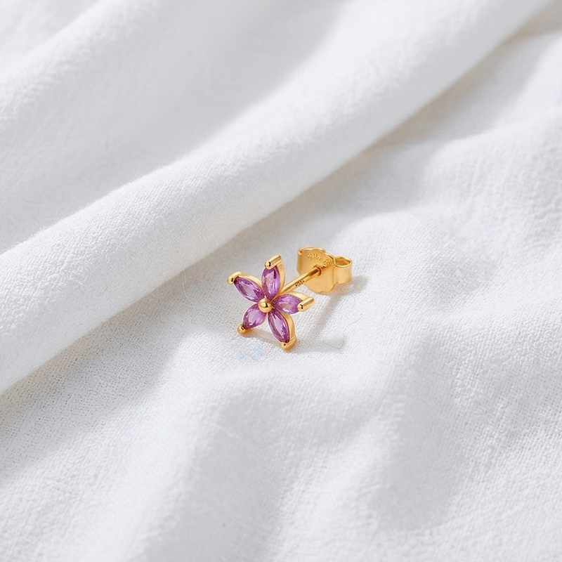 Pendiente Flor Lila Oro
