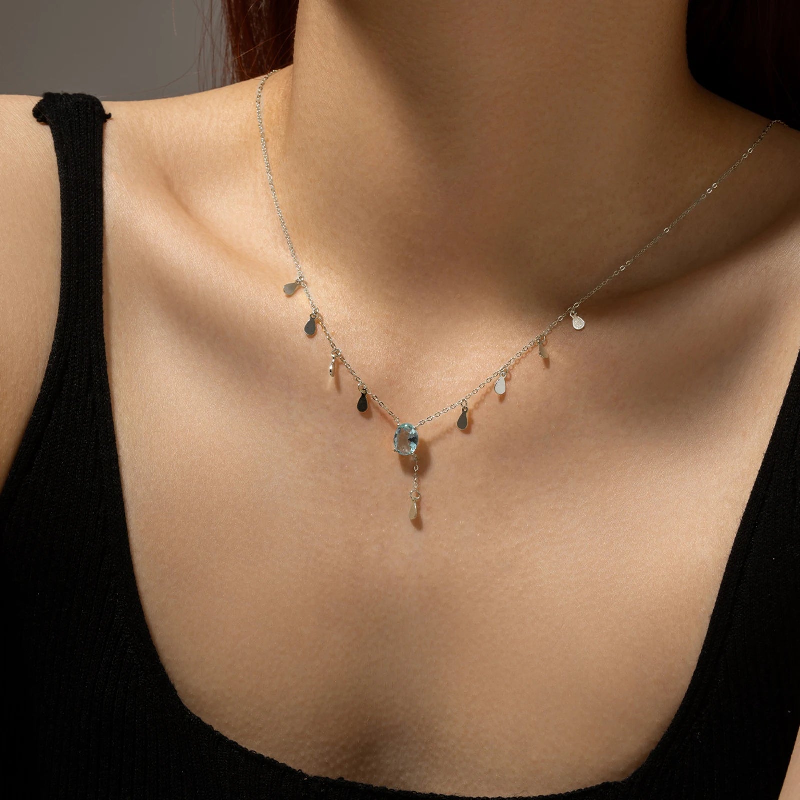 Collar Brissea Celeste Plata