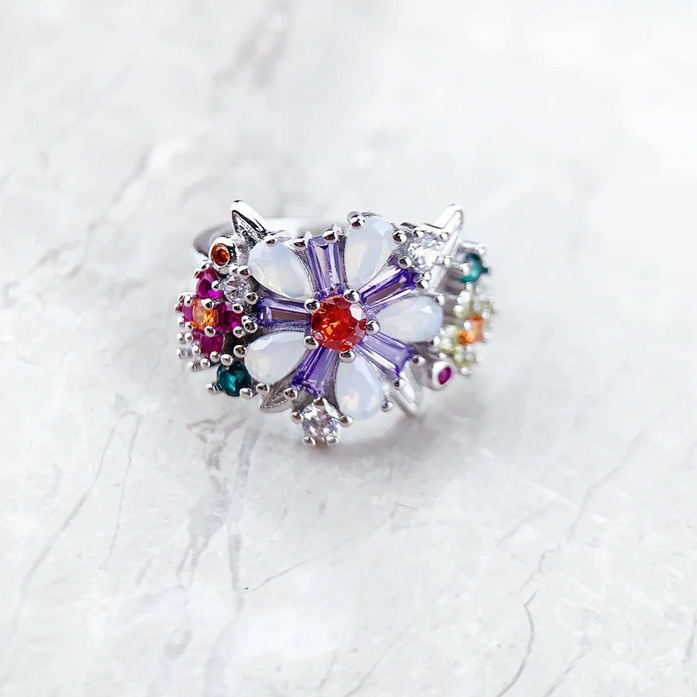 Anillo Flores de Colores Plata